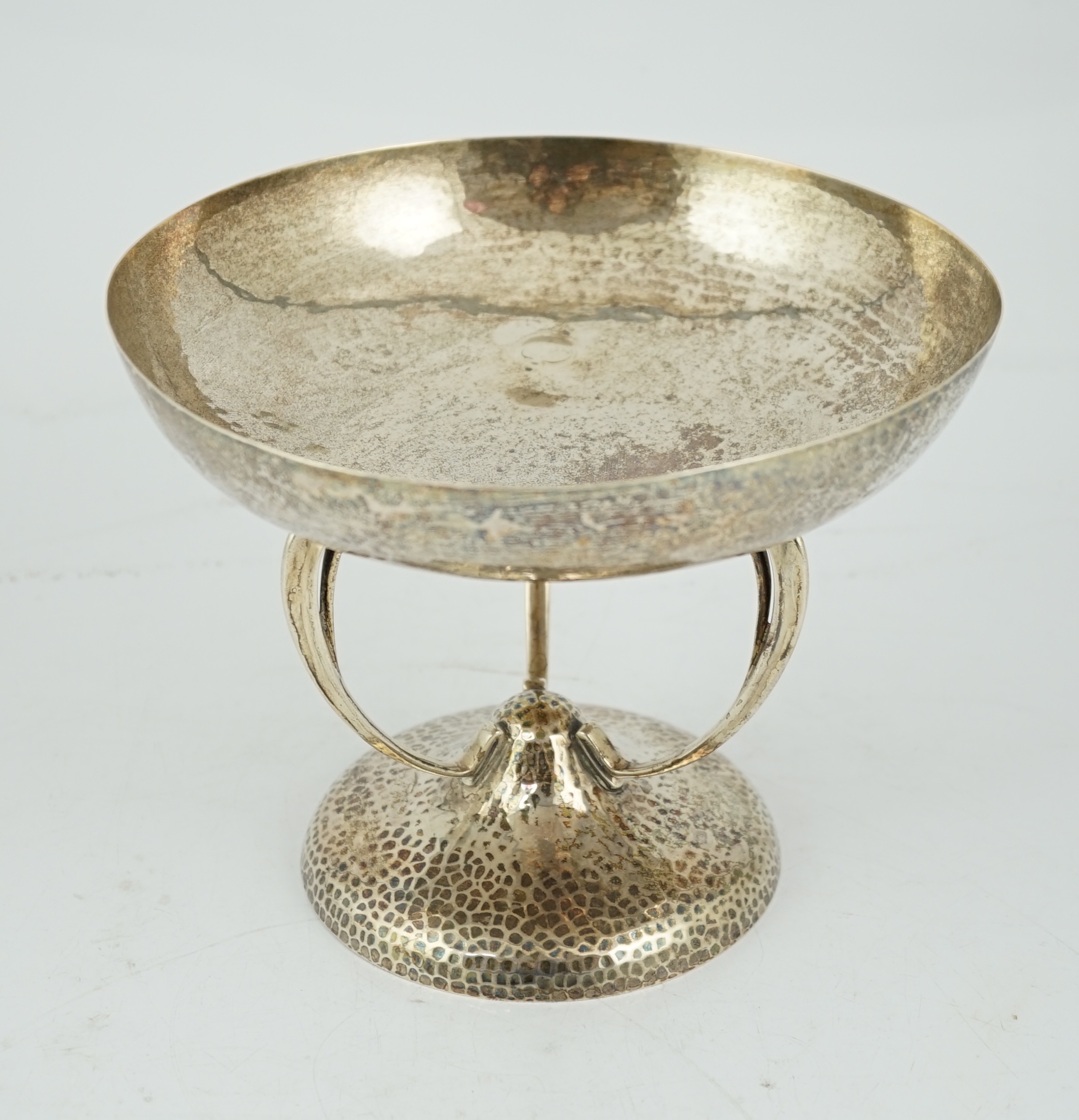 A George V Arts & Crafts planished silver tazza, by Pearce & Sons